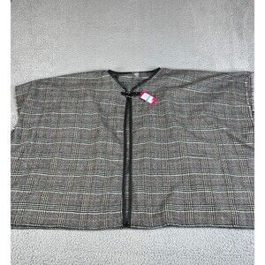 VINCE Camuto Flannel Poncho Womens One Size Black Red Plaid Shawl Wrap Topper